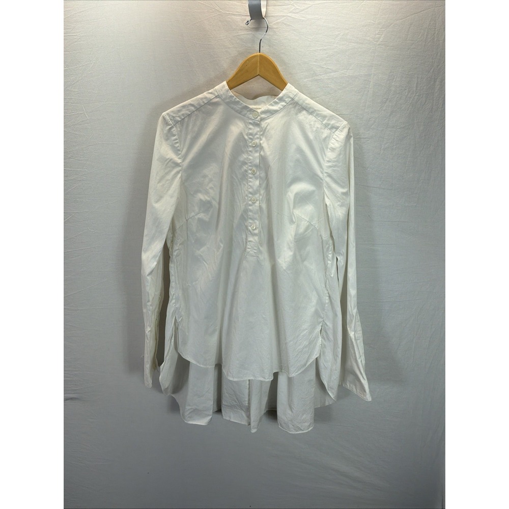 Veronica Beard Nica White Blouse Tunic pleated back crisp poplin 8 minimalist